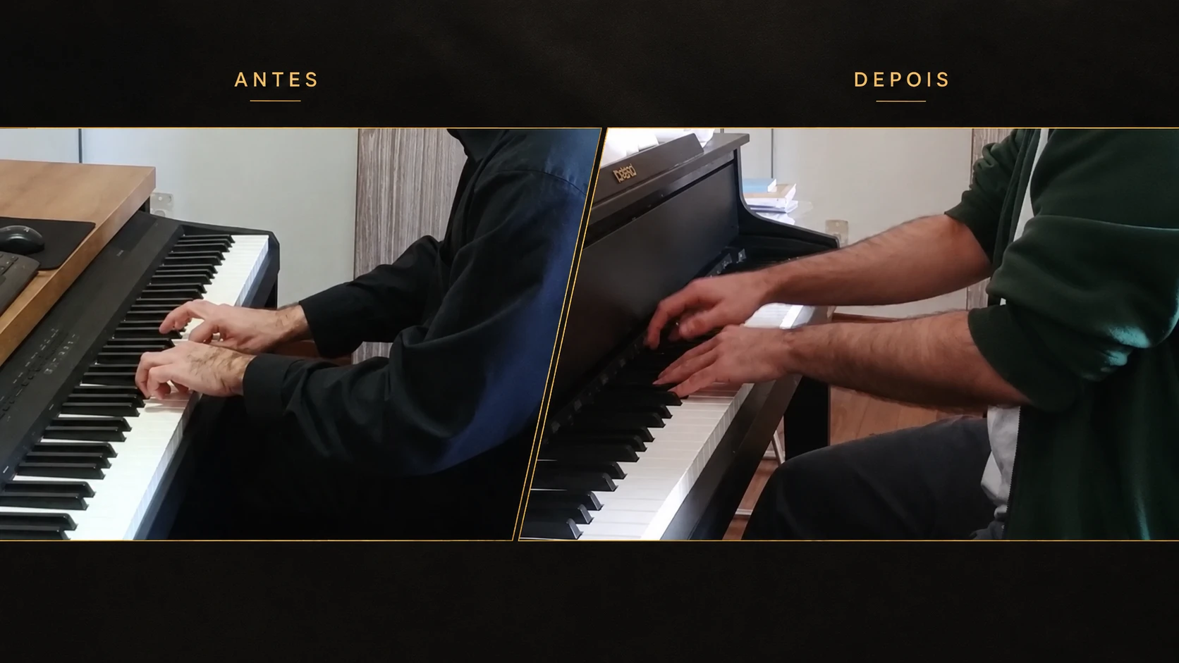 Aluno pianista no piano